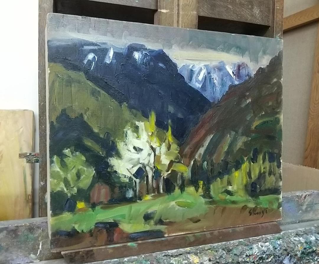 「谷川の残雪」1962 F8 絵画 油絵 油彩画 風景画 アート 谷川岳