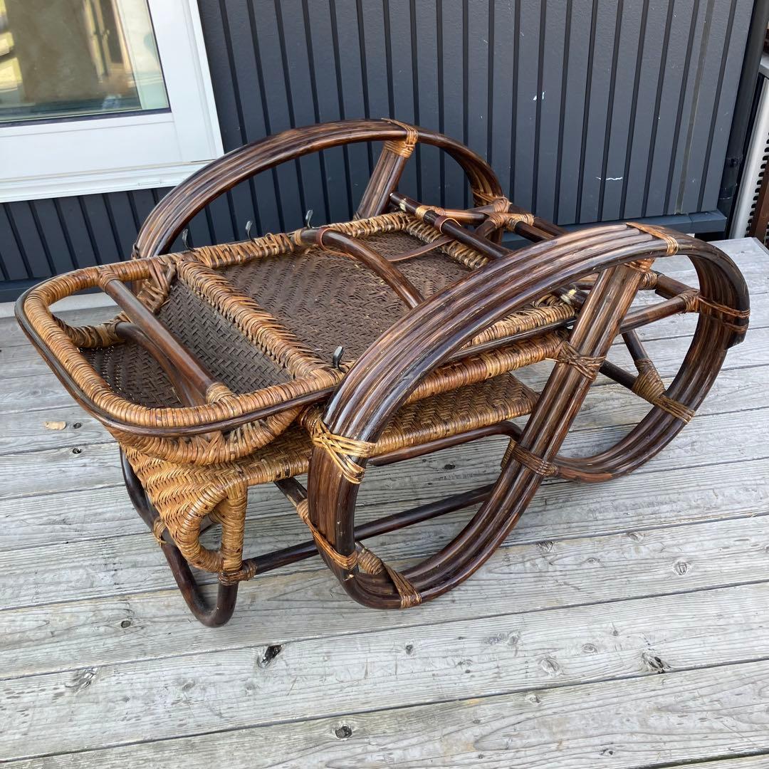 昭和レトロ ラタンリクライニングチェア 1人掛けソファー オットマン