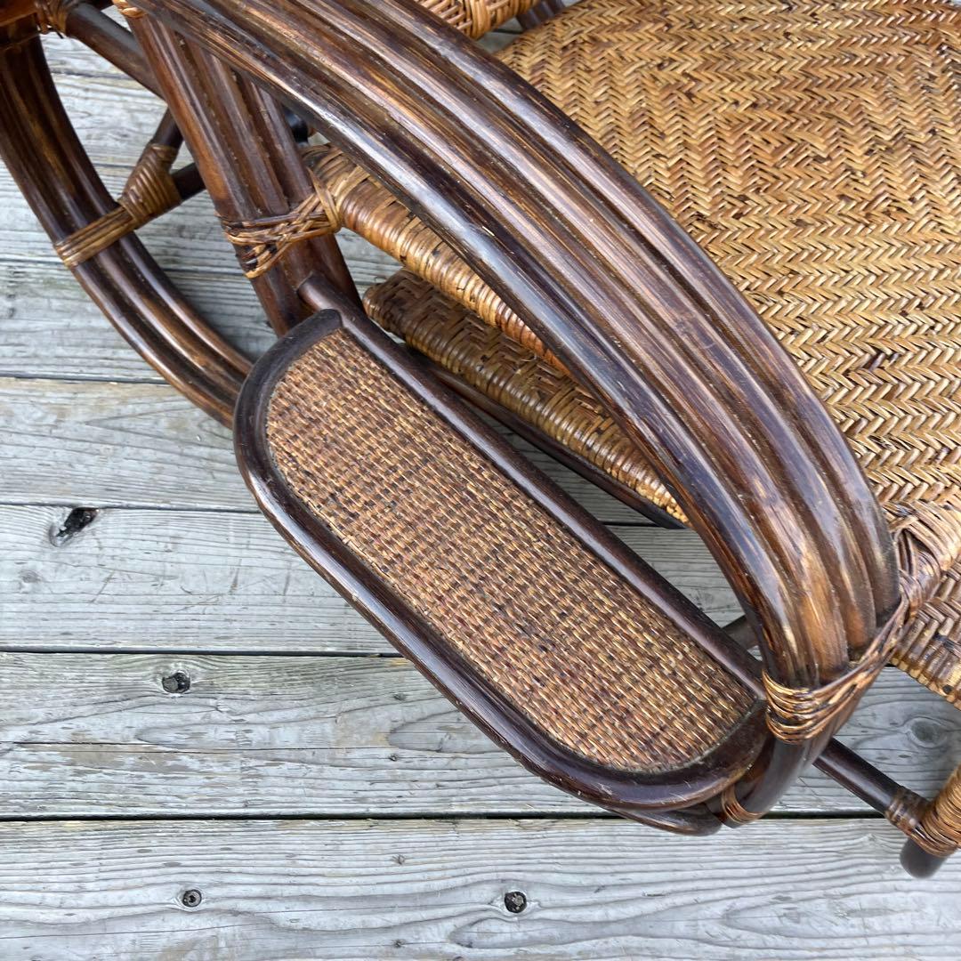 昭和レトロ ラタンリクライニングチェア 1人掛けソファー オットマン