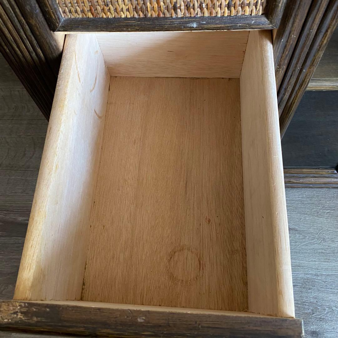 ラタン 籐 サイドボード テレビ台 ガラス扉 古家具 昭和レトロ