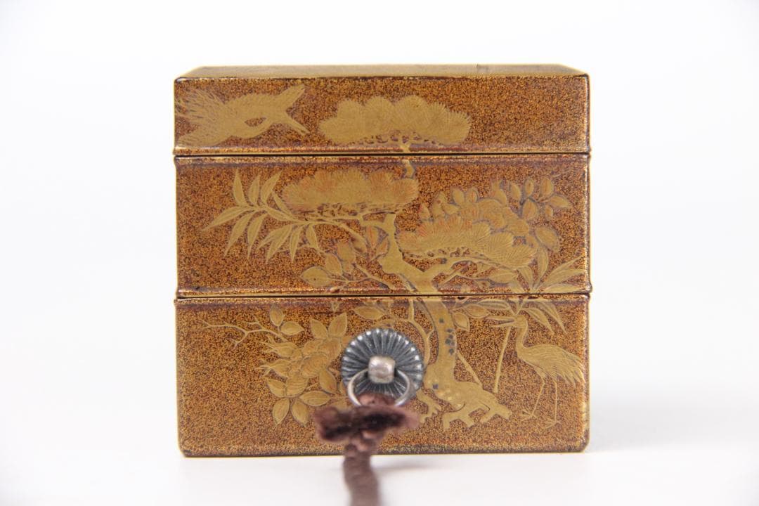 江戸　明治　時代 鶴松梅蒔絵重香合　小箱 梨地 漆器 EM19-9