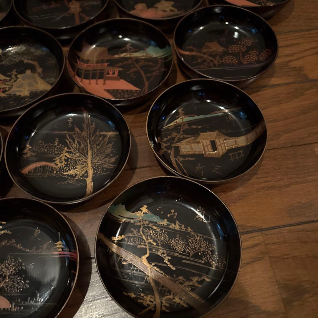 京都名所20選漆器皿二十枚セットアンティーク雅な雰囲気金蒔絵　インテリア実用使い