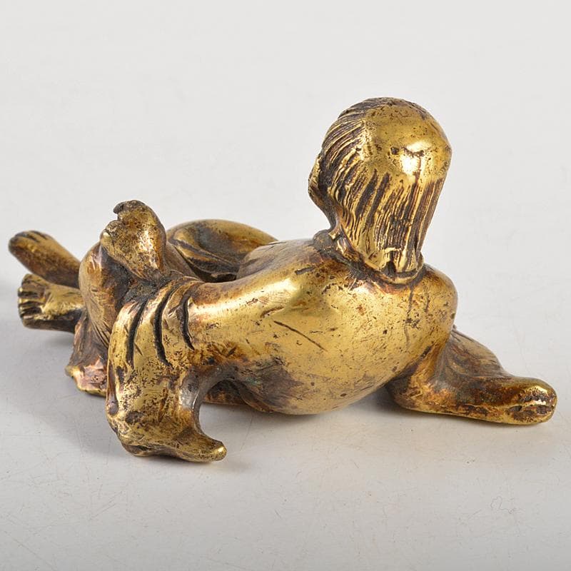 中国 古銅鍍金 人物像 達磨像 紙鎮 置物 M R7465