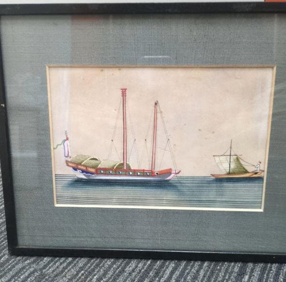 古画、さまざまな舟の生活　肉筆水彩画です。日本にはない表現が随所に見られます。６ 古画、さまざまな舟の生活 肉筆水彩画です。日本にはない表現が随所に