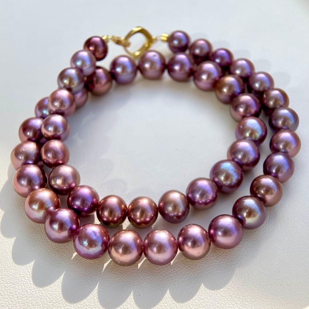 本真珠淡水エジソンパール 紫系マルチカラー8.2-9.5㍉ネックレスBEN932