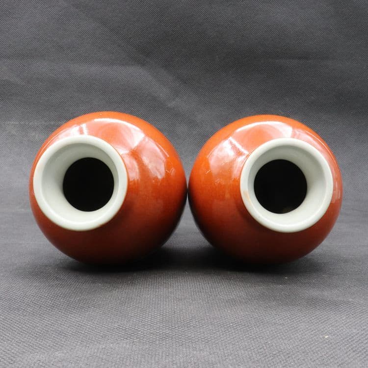 紅釉蒔絵花鳥観音瓶一対 景徳鎮 陶磁器 装飾品 現代工芸品