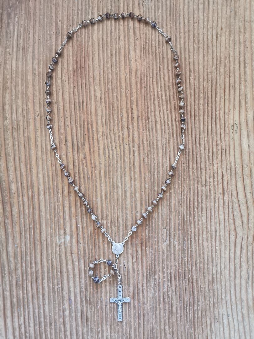 アンティーク ベルギーイタリア ブラウンマーブルガラス マリアと