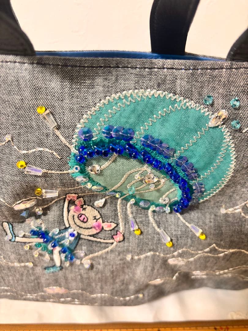 【新品未使用タグ付】アルベロベロ　花クラゲジーンズ生地手提げバッグ