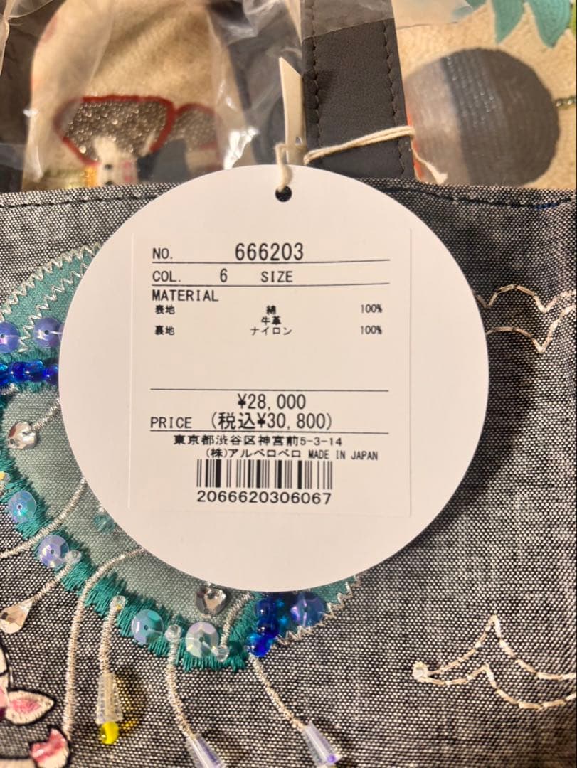 【新品未使用タグ付】アルベロベロ　花クラゲジーンズ生地手提げバッグ