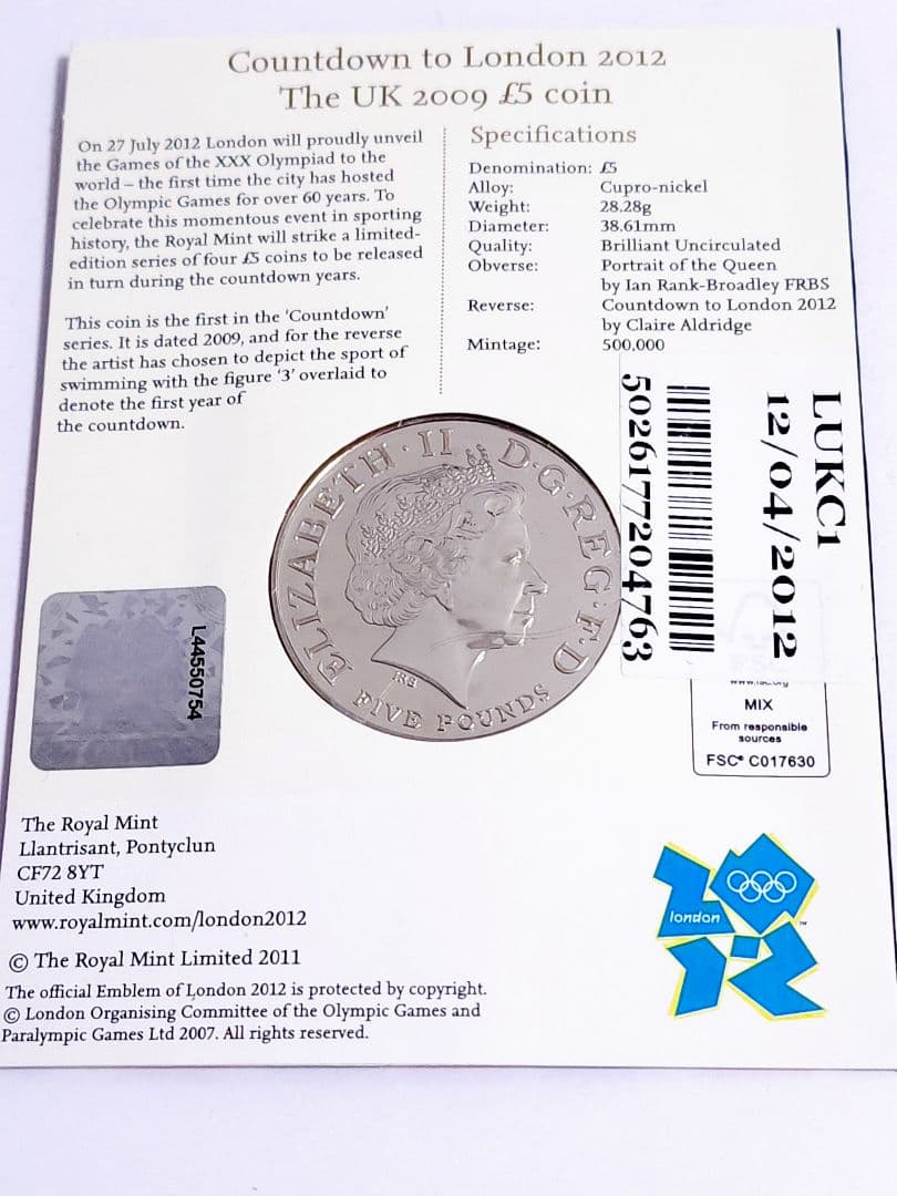 2009年～2012年 ロンドンオリンピックカウントダウン記念　イギリス5ポンド