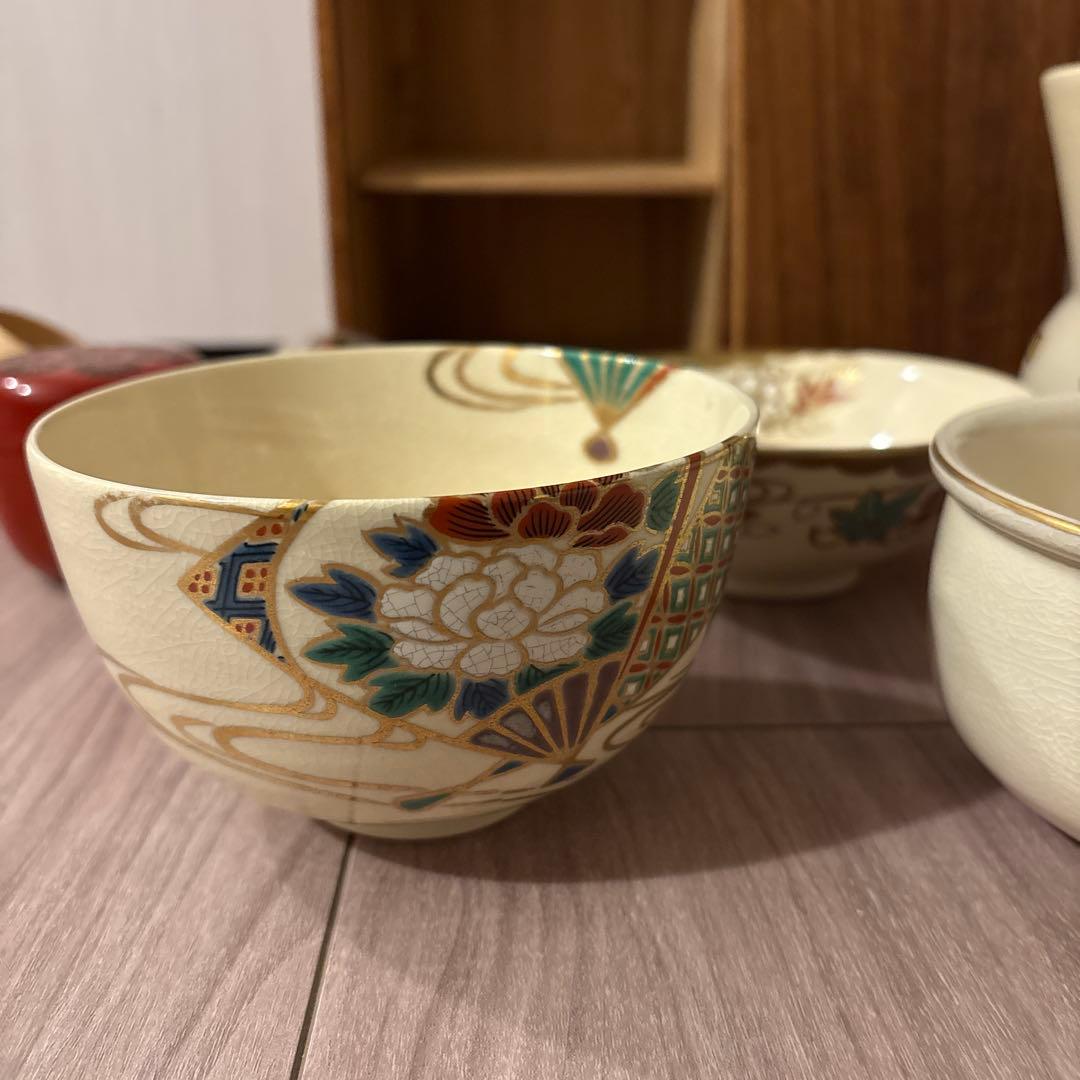 茶道具 茶碗 短柵箱 一式 京焼 平安 仁清 昌山作等 茶道具 茶碗 短