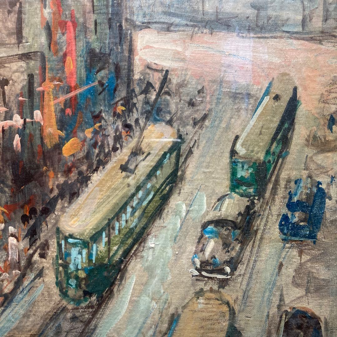 大聖堂風景 作者不詳 油絵 額61×33絵57×28cm ヨーロッパ街