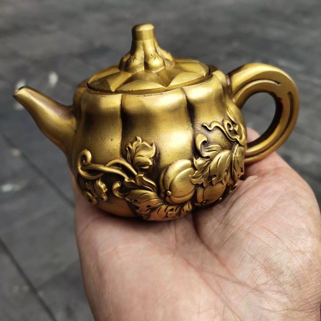 銅器 南瓜酒壺 茶壺 茶道具 茶道 工芸品 美術品 置物 銅器 花鳥茶壺 酒壺 茶道具 煎茶器 工芸品 置物 - メルカリ