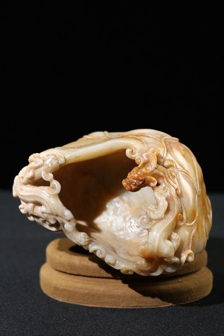 旧蔵 時代物 逸品 筆洗 寿山石 龍獸 清国時代彫刻 筆洗 文房具アンティーク