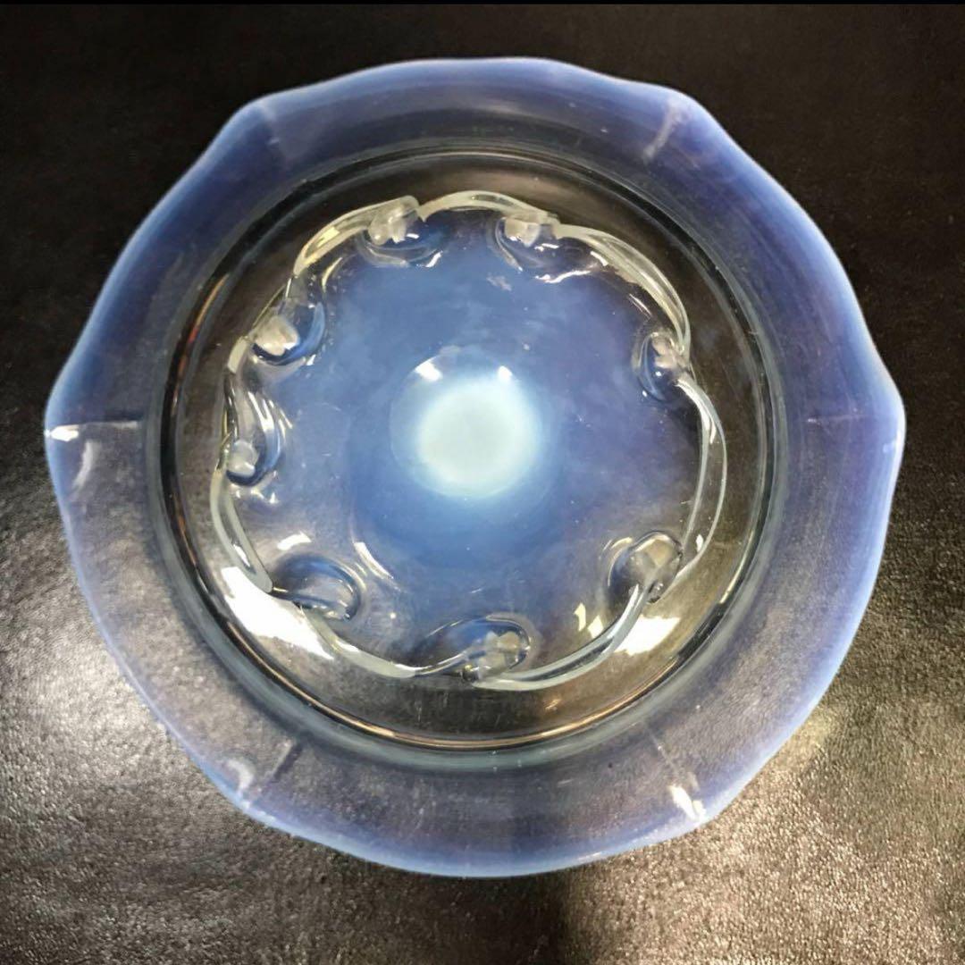 ☆明治/大正ガラス！綺麗なブルーに乳白ぼかし小鉢/気泡ガラス/氷