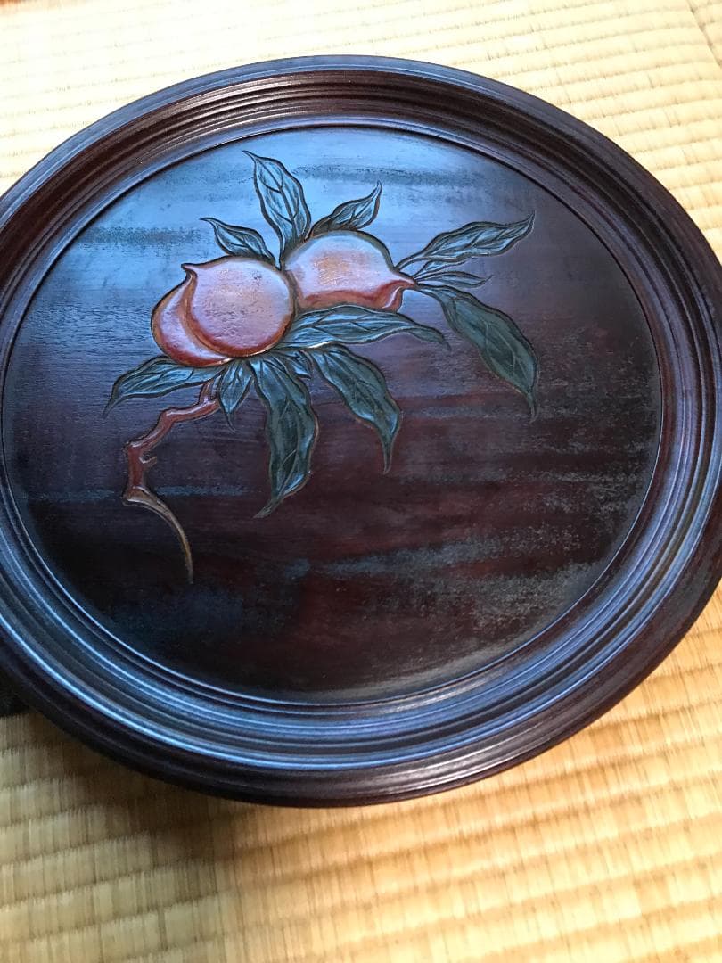 彫抜色絵絵替丸盆 二箱十客　菓子皿 漆器 漆芸 銘々皿 丸盆　盆　骨董品
