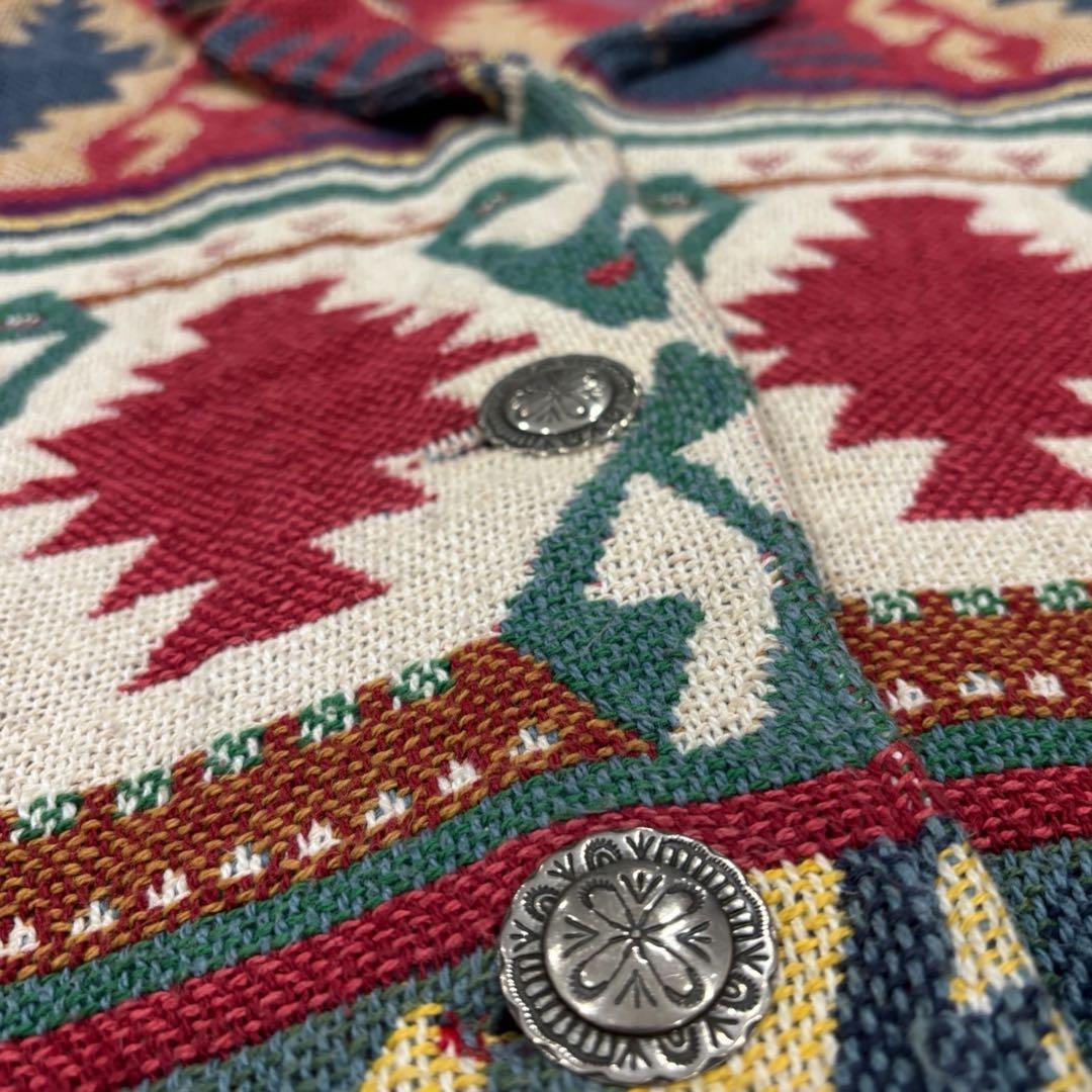 80s-90s○USA製 ネイティブジャケット ラグジャケット ゴブラン織り