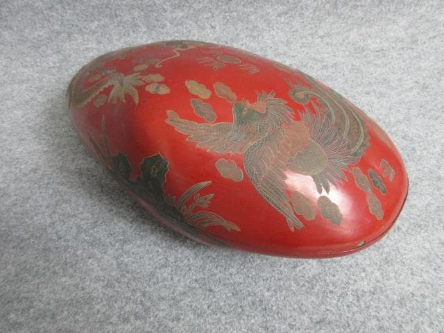 朱塗蒔絵雲龍鳳凰文貝形菓子器 [B25734]