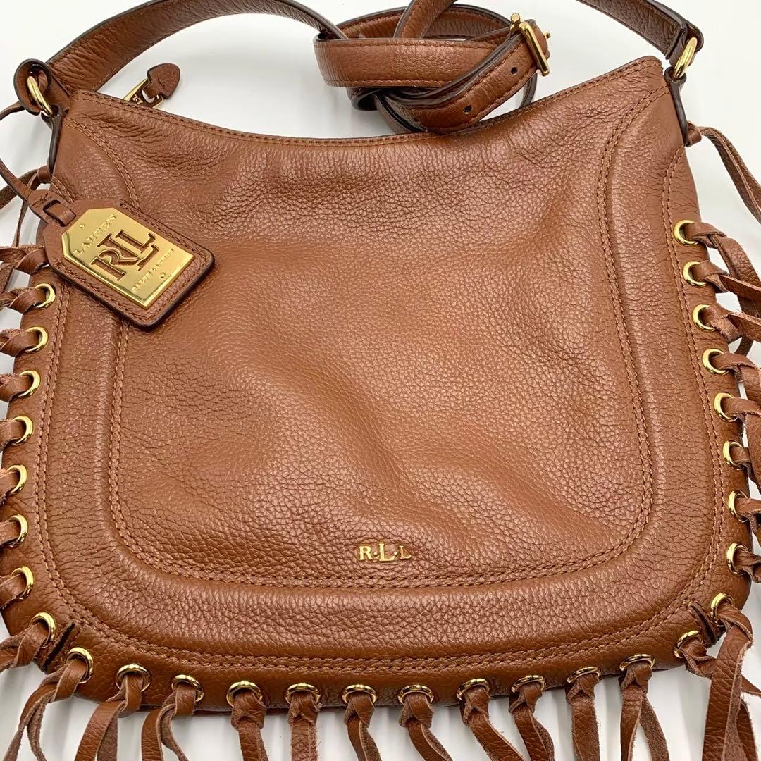 【極美品】LRL ローレンラルフローレン レザー ショルダーバッグ フリンジ