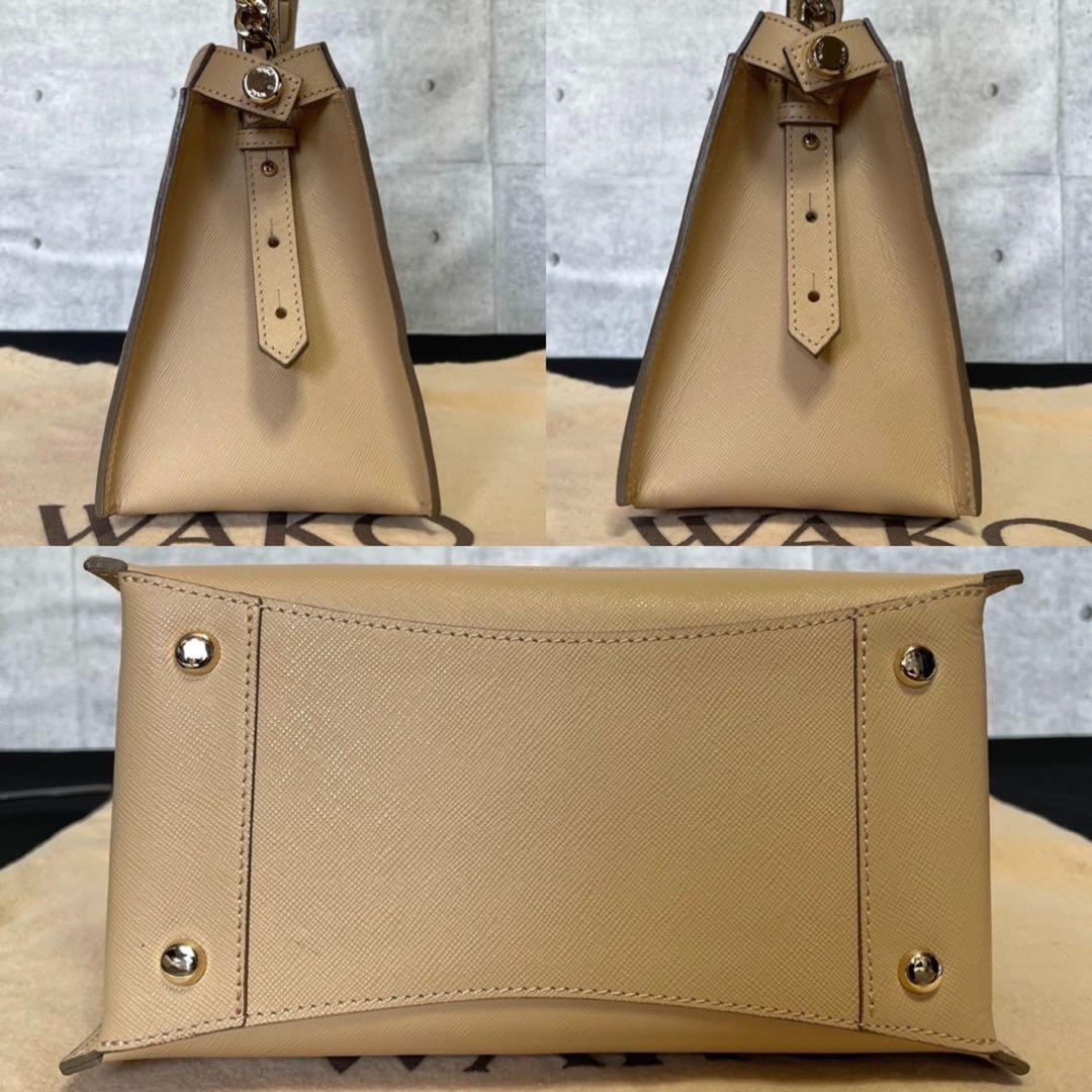 【良品】WAKO 銀座和光 サフィアーノレザー ベージュ ワンハンドルバッグ