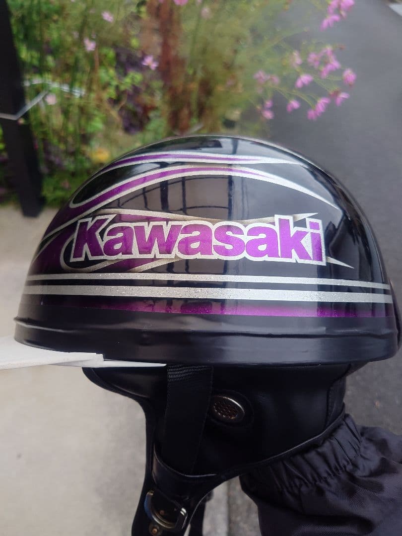 Kawasaki 半帽ヘルメット 黒・紫