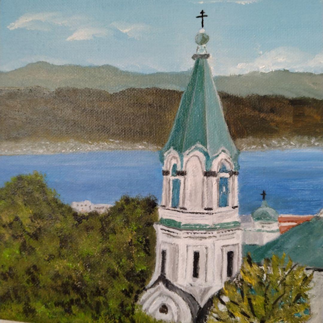 北海道風景油彩画 函館ハリストス正教会、張りキャンバス画、サイズF-4