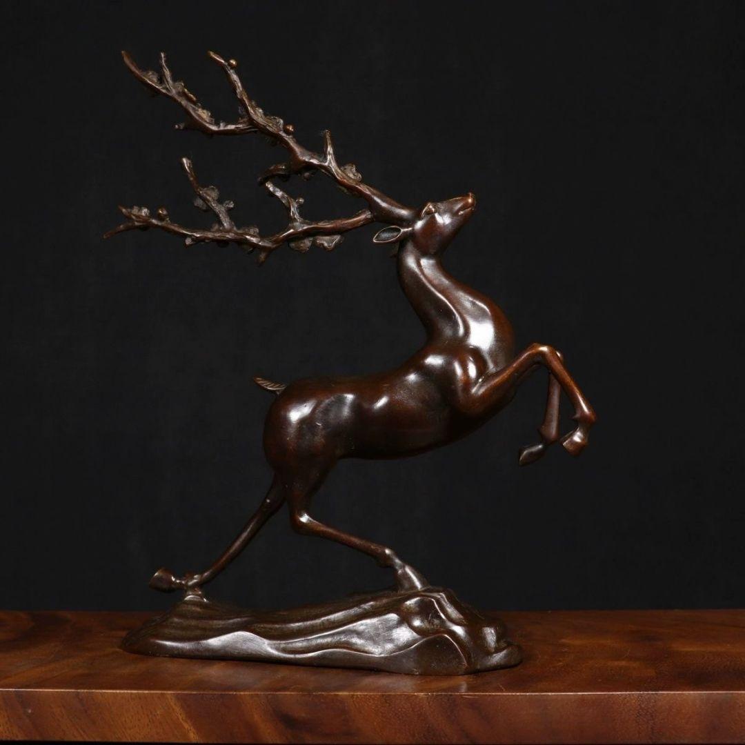 梅花鹿 銅製品 路路発財 応接間 書斎 装飾品 工芸品 美術品 置物