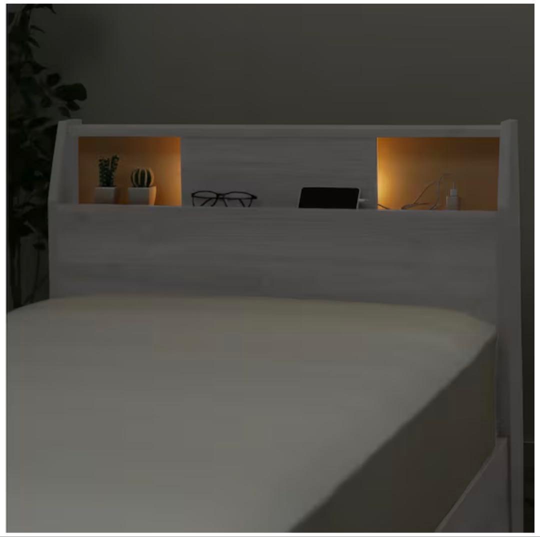 シングルベッドフレーム(アザン3 浅型/WW) LED照明付き