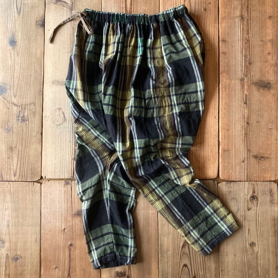 昭和レトロ 古布 布団皮 格子柄 ピエロもんぺ サルエル モンキーパンツ