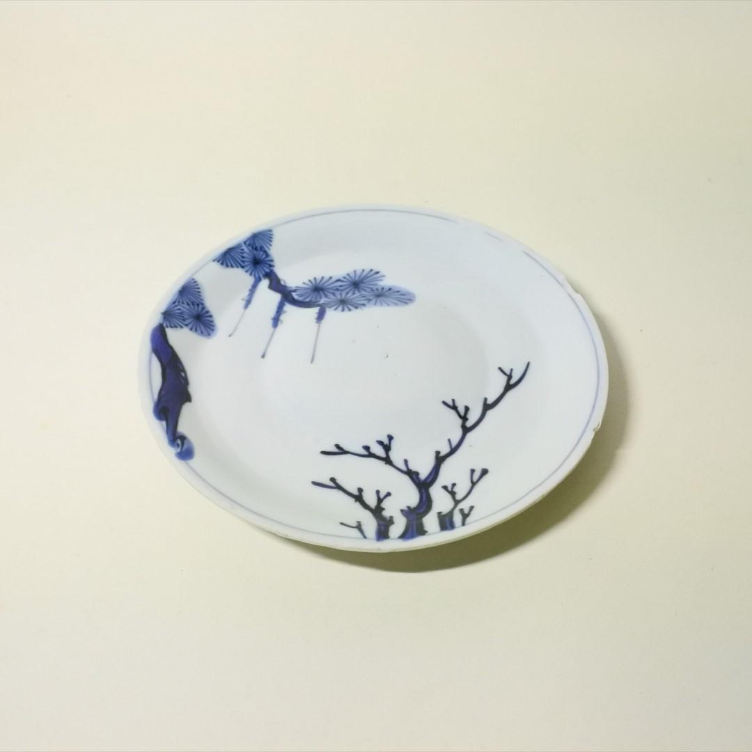中国　明末清初　古染付　松図　皿　骨董品　アンティーク
