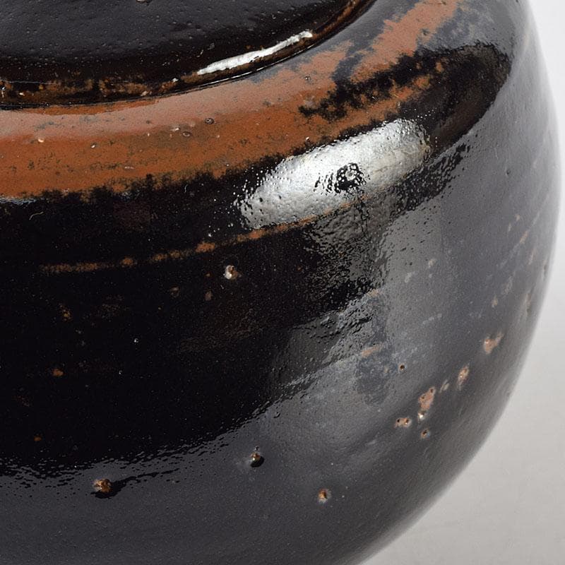 人間国宝 濱田庄司作 黒釉 双耳香炉 蓋付香炉 共箱 M