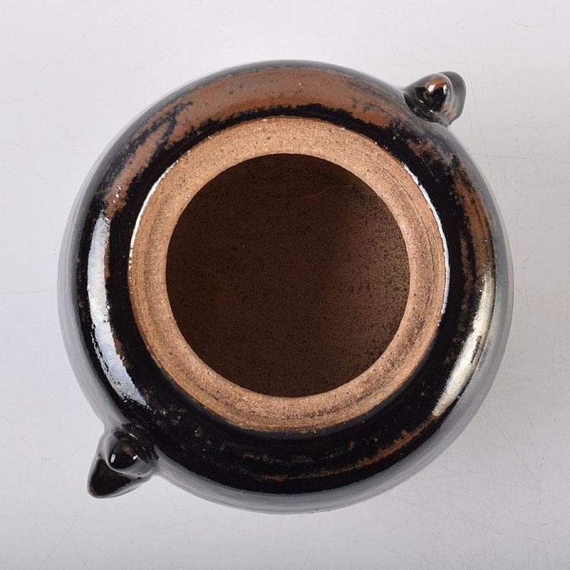 人間国宝 濱田庄司作 黒釉 双耳香炉 蓋付香炉 共箱 M