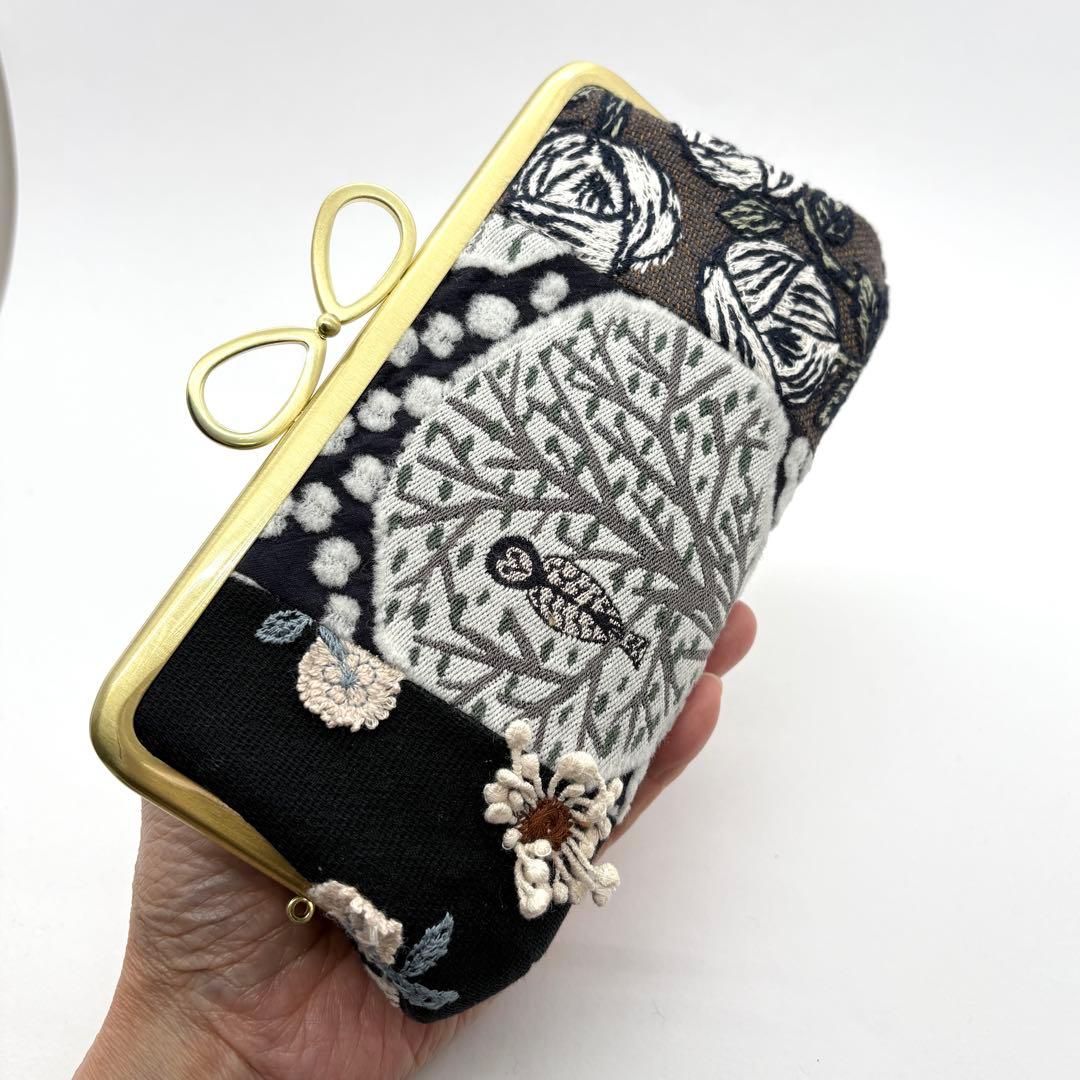 ミナペルホネンハンドメイドパッチワークリボン口金親子がま口長財布