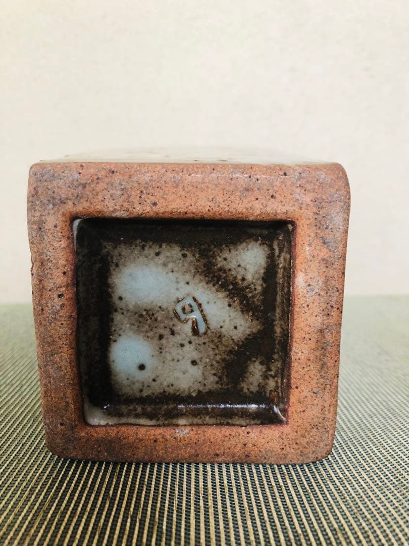 益子焼　人間国宝　島岡達三　象嵌方瓶　角花瓶　28cm