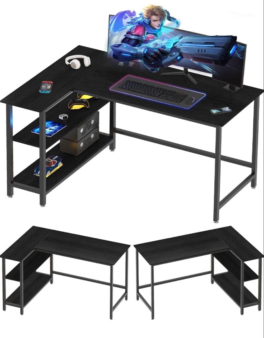 Y*U様 L字デスク 幅98cm 収納袋付きブラック　組み立て式