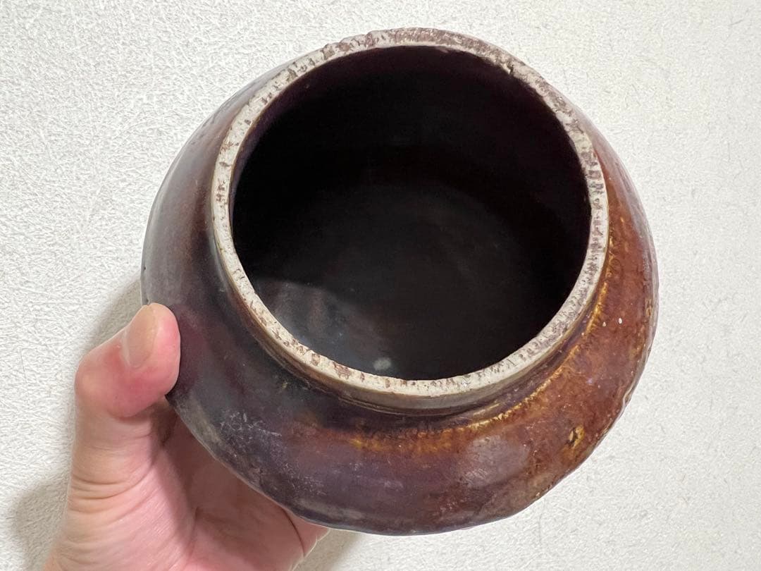 李朝 面取 小壺 飴釉 卯の浮 花入 鑑賞陶器 朝鮮