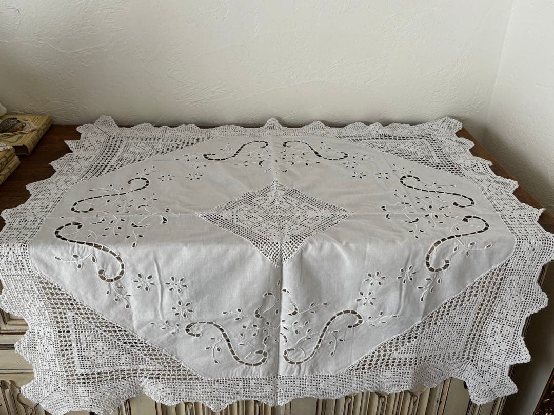 フランス 蚤の市 テーブルクロス ホワイト レース - メルカリ