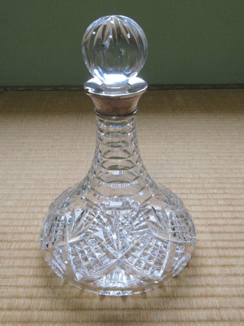 1962年英国 定価9万◇J.A.キャンベル カットガラス デキャンタ 純銀装飾