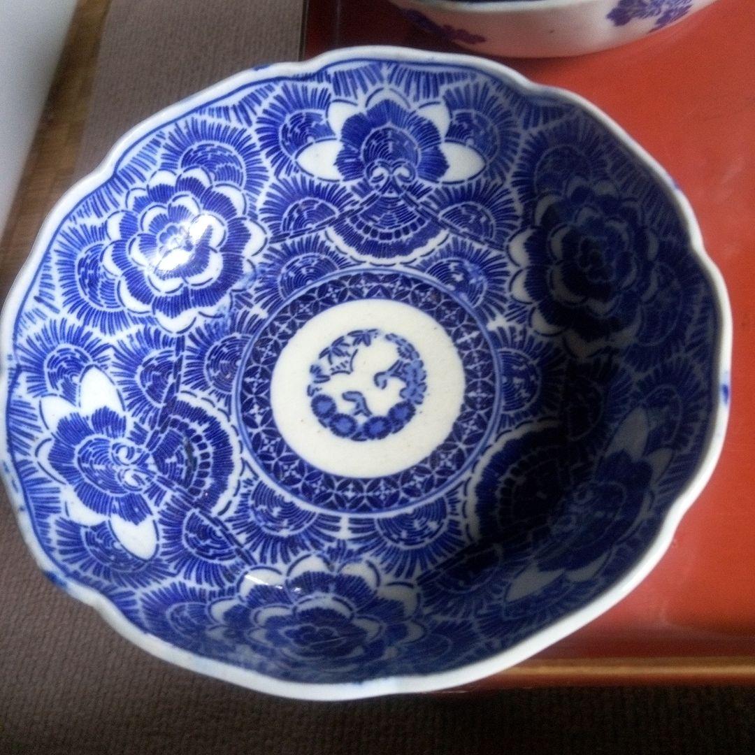 明治時代 印判 線描き なます皿 5客