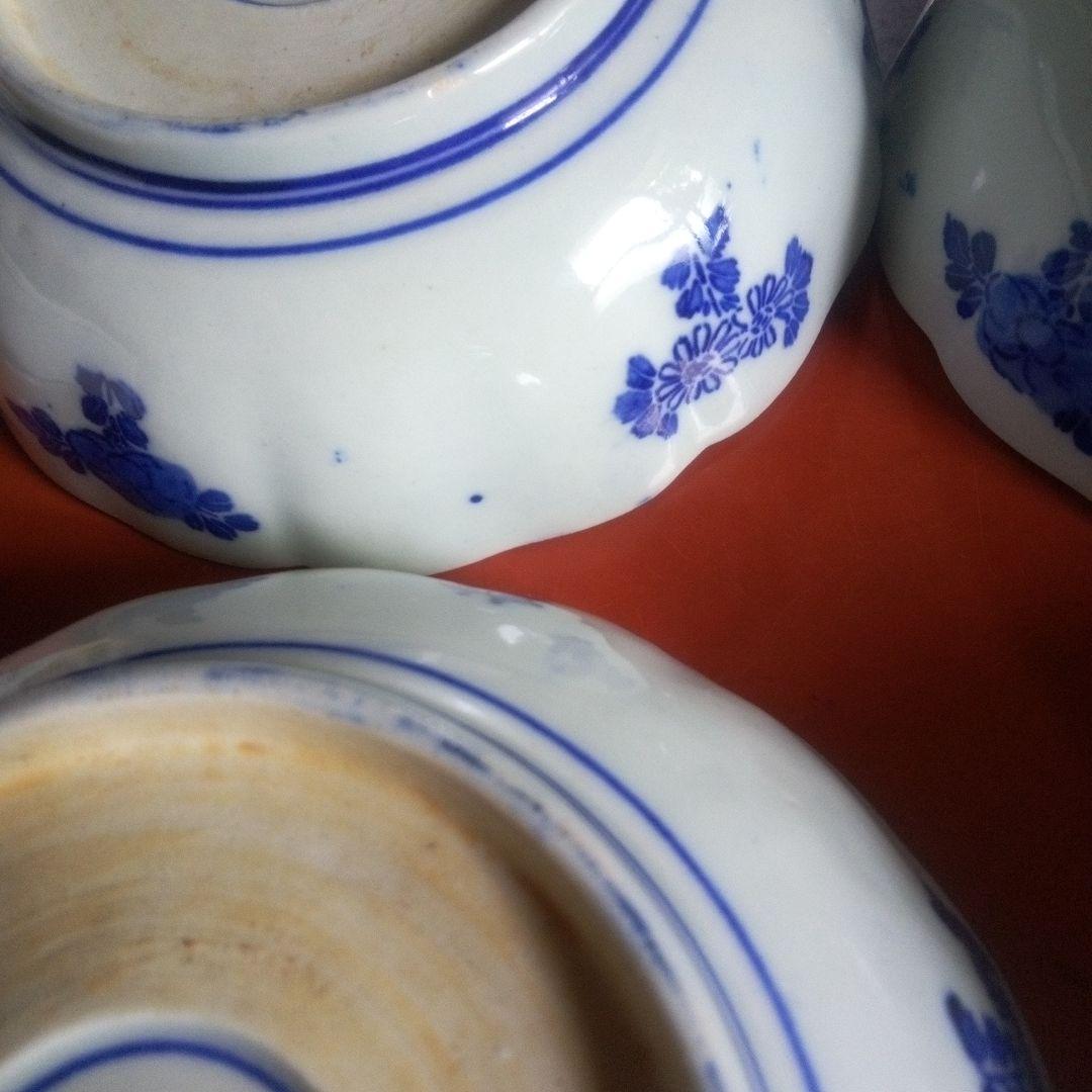 明治時代 印判 線描き なます皿 5客