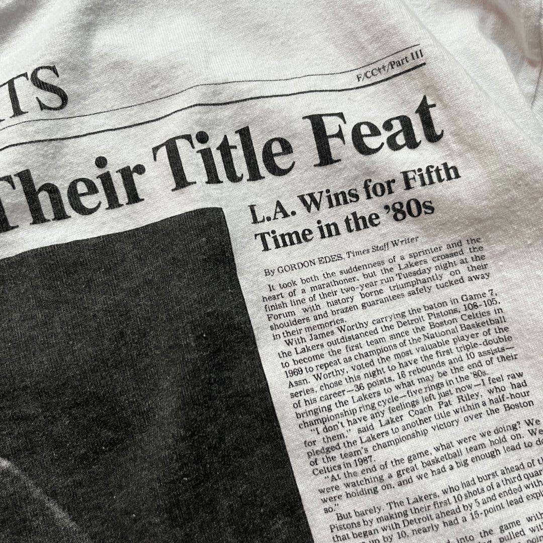 80s】USA製NBAレイカーズ ニュースペーパーTシャツ シングルステッチ