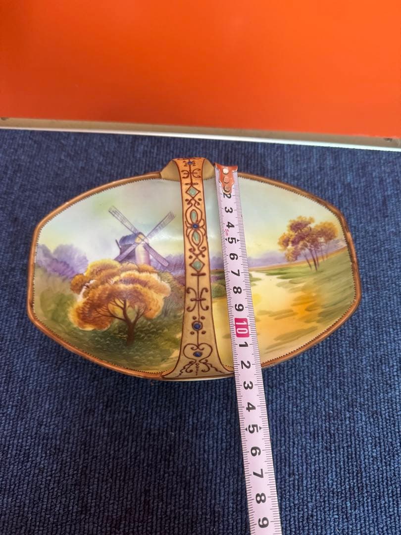 1846 【明治アンティーク】オールドノリタケ 風車図 手提皿 時代物
