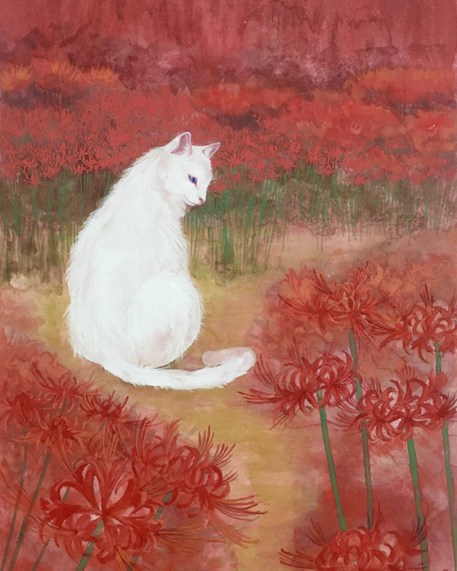 日本画 白猫と彼岸花 絵画原画 - 紫苑工房 | minne byGMOペパボ 国内