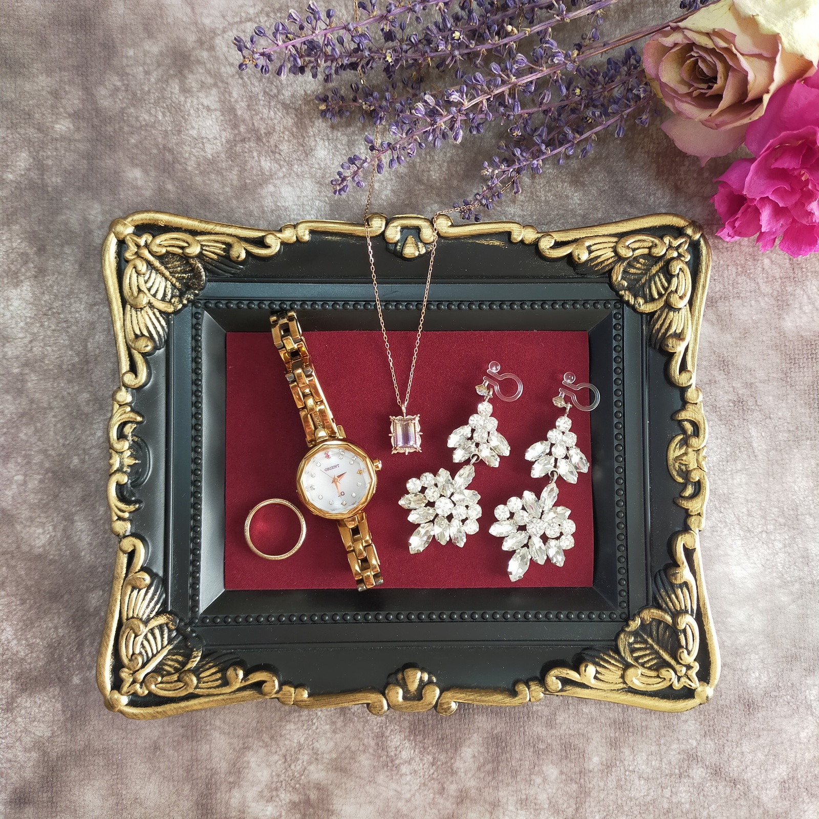 アンティークアクセサリートレー 長方形/ブラック・ボルドー〜 什器