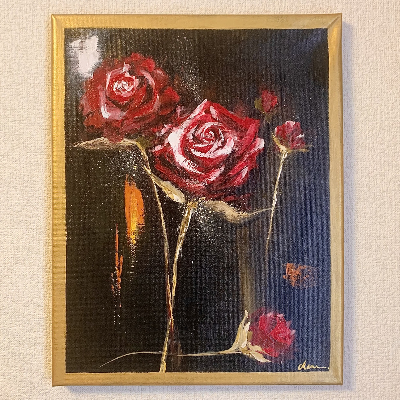 アクリル画原画赤いバラ
