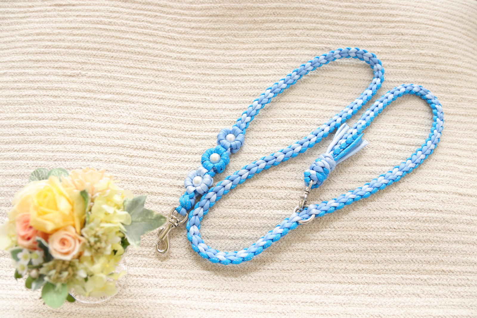 パラコードリードカフェリードハート編みターコイズブルー№070