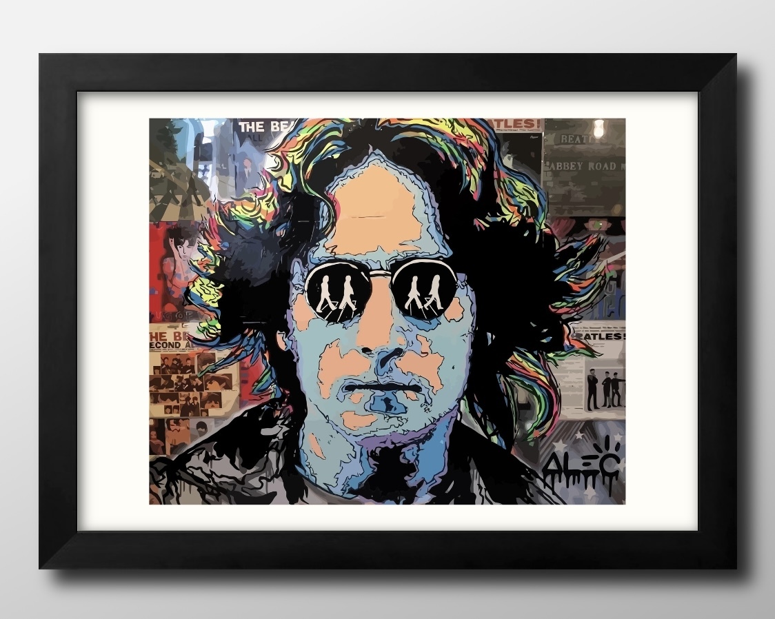 ジョンレノン オノヨーコ 人物画 イラスト 白磁板 フレームスタンド