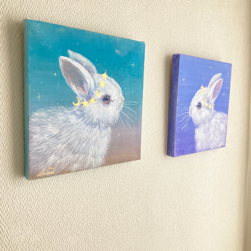 原画 星と月とうさぎ1 /お正月 絵画 インテリア アート 動物 - 紫苑