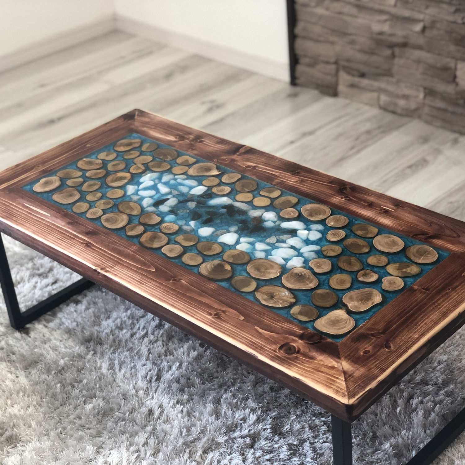 安い 【ヒノキ】 おしゃれ ローテーブル レジンテーブル リバー