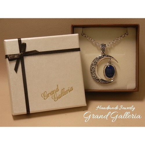 三日月ネックレス シルバー925 【刻印無料】 ラピスラズリ 三日月 月